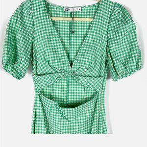 Zara Green Checkered Blouse